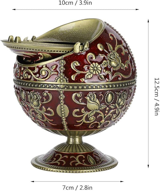 Windproof Dragon Pattern Ashtray with Flip Lid, Global Shaped, Zinc Alloy, for Home Office Decor