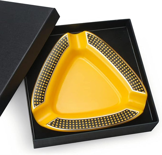 Cigar Ashtray Triangle- Large Rest Outdoor Cigars Ash tray for Patio/Outside/Indoor Ashtray (Yellow)