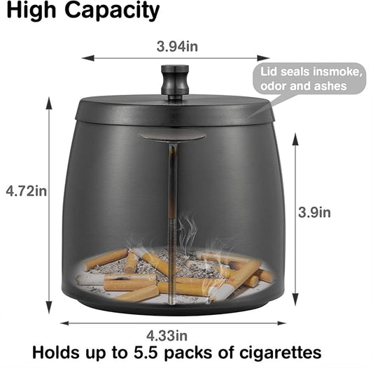 Yangbaga XL Outdoor Ashtray with Lid for Cigarettes, Smokeless Stainless Steel Unbreakable Ash Trays, Covered Odorless Windproof Smell Proof Ashtrays for Outside or Indoor Patio Home Odorless Office