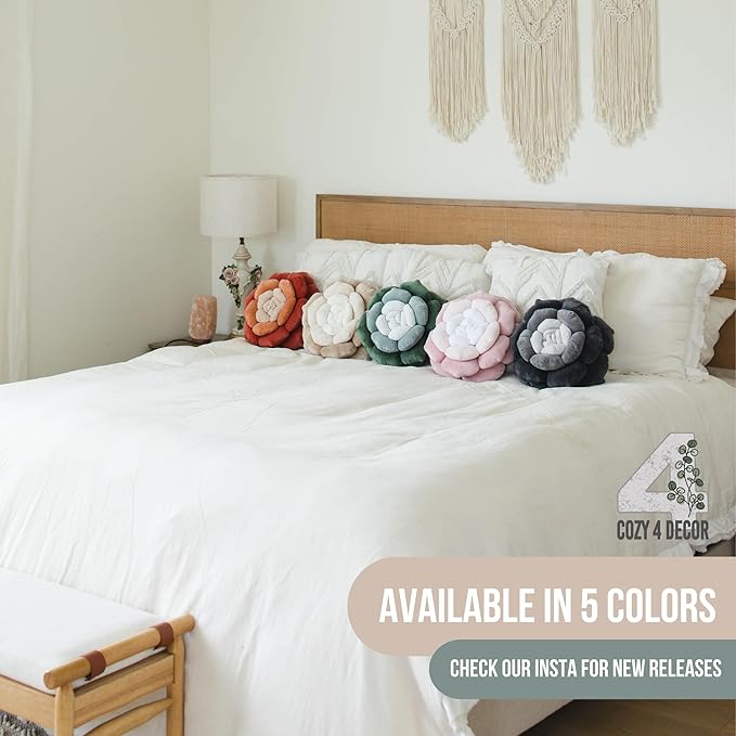 Throw Pillow in Monochromatic Colors - Flower Shaped Pillow – Soft Plush Floral Throw Pillow for Bed, Couch, Sofa & Kids Room | Cute Fluffy Bloom Cushion for Aesthetic Room Decor (Beige)