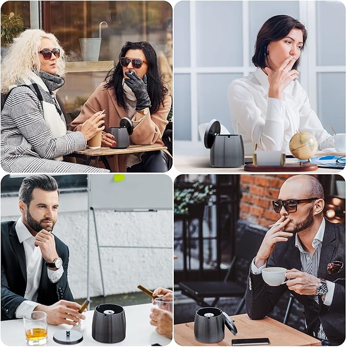 Yangbaga XL Outdoor Ashtray with Lid for Cigarettes, Smokeless Stainless Steel Unbreakable Ash Trays, Covered Odorless Windproof Smell Proof Ashtrays for Outside or Indoor Patio Home Odorless Office