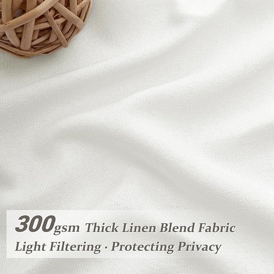 White Linen Curtains 92 Inches Long for Nursery 2 Panels Set, Memory Trained Pinch Pleated Soft Drapes for Living Room Light-Filtering Sheers Privacy Curtain That Let Light in 90-92 Inch Large Windows