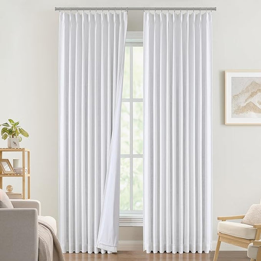 Vision Home White Pinch Pleated Full Blackout Curtains Thermal Insulated Window Curtains 120 inch for Living Room Bedroom Room Darkening Pinch Pleat Drapes with Hooks Back Tab 10 FT 60" Wx120 Lx1