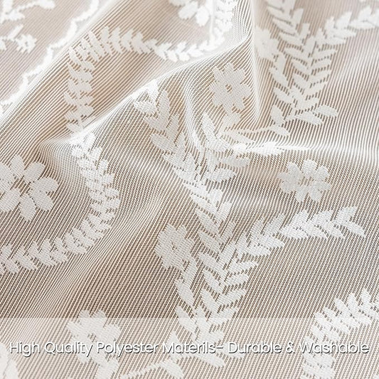 White Lace Curtains 63" - French Cottage Boho Sheer Panels with Floral Tassel Rod Pocket, Thin Light Filtering Drapes for Bedroom,Living Room,Privacy Transparent (Set of 2, 52" W x 63" L)