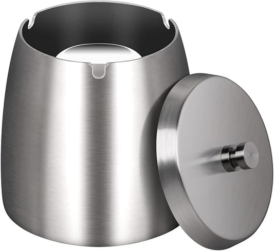 X-Large Outdoor Ashtray with Lid for Cigarettes,Stainless Steel Windproof/Rainproof Heavy Hidden Ashtray for Outside Patio Home Table Decor (X-Large)