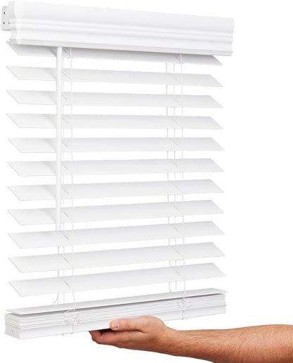 Lotus & Windoware Cordless, 2 Inch Faux Wood Blind, Window Blinds, Blinds & Shades, Blinds for Indoor Windows, Emobssed, 69" x 48", Bright White