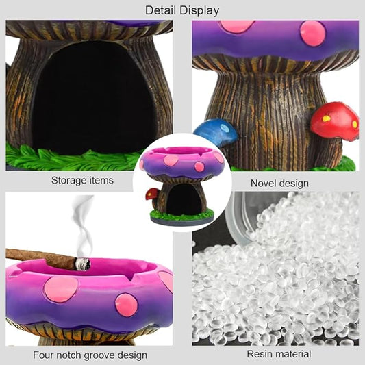 YukaBa Fantastical Mushroom House Ashtrays with Storage - Cool Ashtrays for Weed Smokers and Bong Users with Smoking Accessories Collection