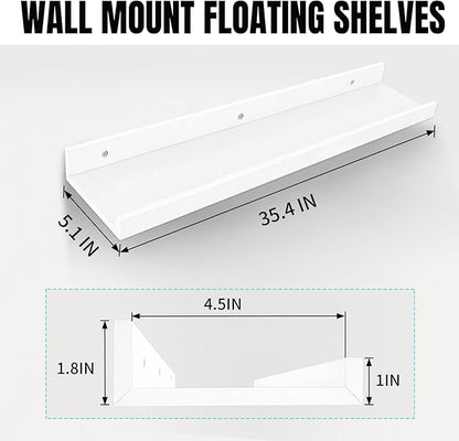 LaVie Home 35.4-Inch White Floating Shelves for Wall Storage Set of 4 - Modern Minimalist Picture Ledge Shelf Wall Decor for Kitchen, Bedroom, Bathroom, and Living Room, Large Floating Shelves