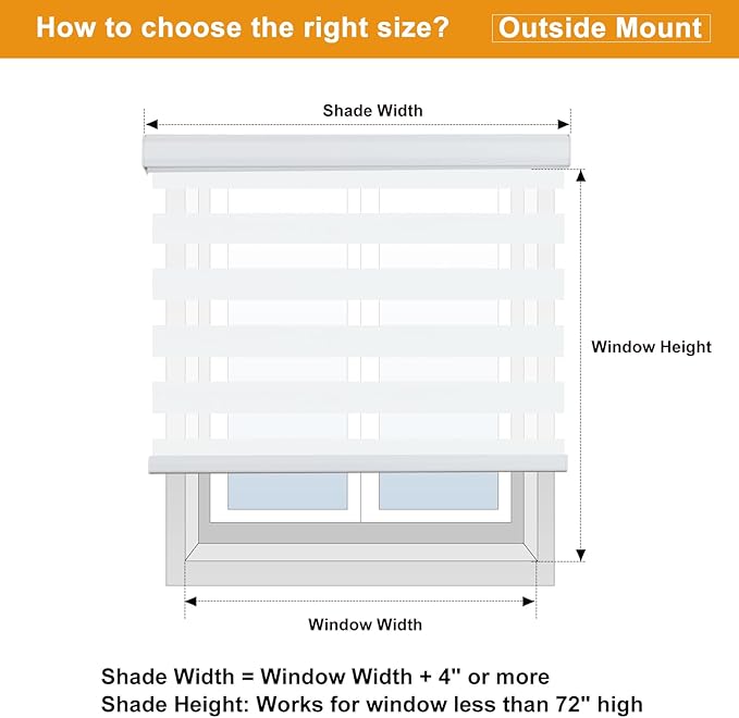 Persilux Zebra Blinds for Windows Cordless Blinds & Shades (28" W x 72" H, White) Free-Stop Roller Window Shades, Light Filtering Roller Shades for Windows, Light Control for Day and Night
