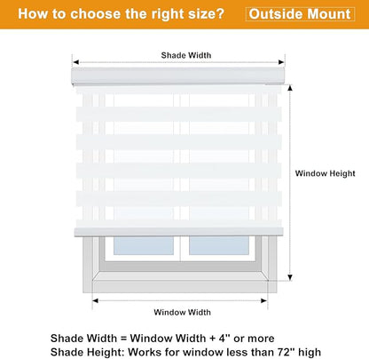 Persilux Zebra Blinds for Windows Cordless Blinds & Shades (28" W x 72" H, White) Free-Stop Roller Window Shades, Light Filtering Roller Shades for Windows, Light Control for Day and Night