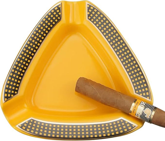 Cigar Ashtray Triangle- Large Rest Outdoor Cigars Ash tray for Patio/Outside/Indoor Ashtray (Yellow)