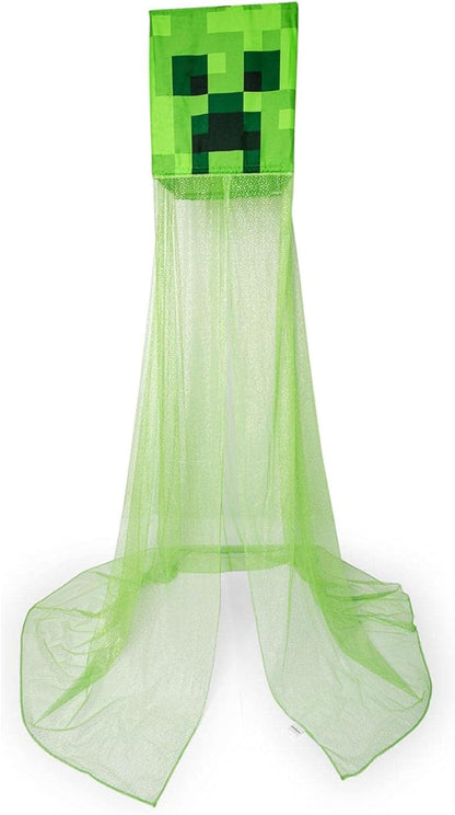 Minecraft Green Creeper Kids Bed Canopy Curtains for Ceiling, Hanging Mosquito Netting | Play Room Accessories, Cover for Nursery Baby Crib | Official Video Game Home Decor Collectible