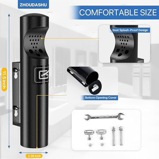 Wall Mounted Cylinder Cigarette Ashtray for Outside, Outdoor Disposal, Butt Receptacle, Commercial Container, Smokers Outpost for Patio, Office, Bars - Black