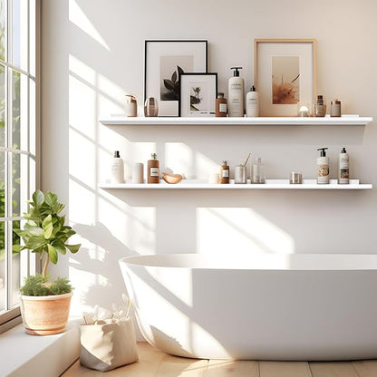 LaVie Home 35.4-Inch White Floating Shelves for Wall Storage Set of 4 - Modern Minimalist Picture Ledge Shelf Wall Decor for Kitchen, Bedroom, Bathroom, and Living Room, Large Floating Shelves