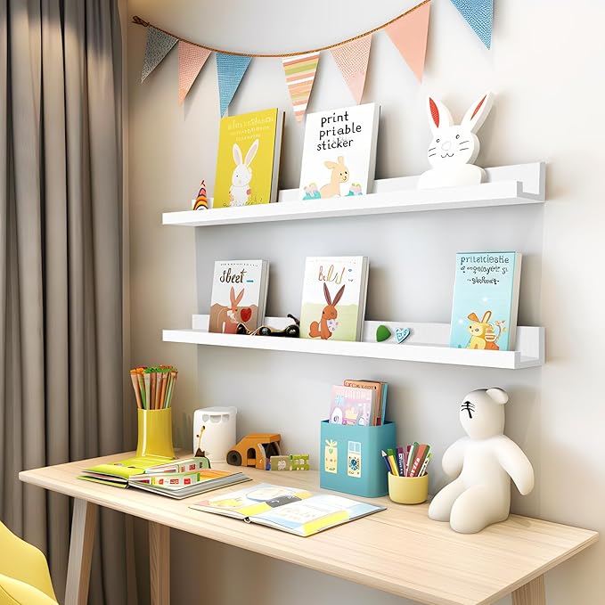 LaVie Home 35.4-Inch White Floating Shelves for Wall Storage Set of 4 - Modern Minimalist Picture Ledge Shelf Wall Decor for Kitchen, Bedroom, Bathroom, and Living Room, Large Floating Shelves