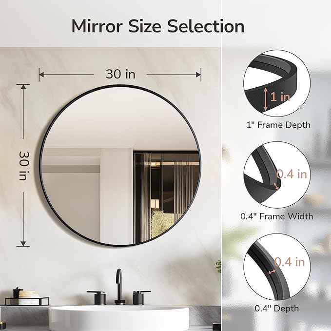 USHOWER 2- Pack Bathroom Mirrors for Over Sink, 30 Inch Circle Mirror with Metal Frame, Black Wall Mirror Modern Decoration for Vanity, Entryway, Living Room, Hallway and Bedroom