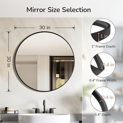 USHOWER 2- Pack Bathroom Mirrors for Over Sink, 30 Inch Circle Mirror with Metal Frame, Black Wall Mirror Modern Decoration for Vanity, Entryway, Living Room, Hallway and Bedroom