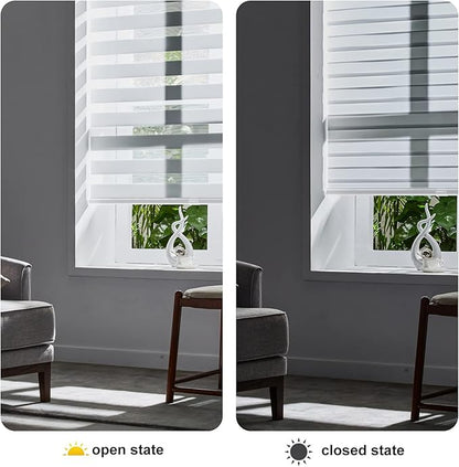 Persilux Zebra Blinds for Windows Cordless Blinds & Shades (28" W x 72" H, White) Free-Stop Roller Window Shades, Light Filtering Roller Shades for Windows, Light Control for Day and Night
