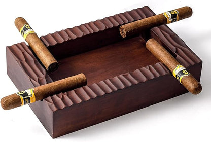 WOODRONIC Wood Cigar Ashtray with 4 Slots Holder, Cigar Holder for Indoor Outdoor Patio Home Office Use, Rectangle