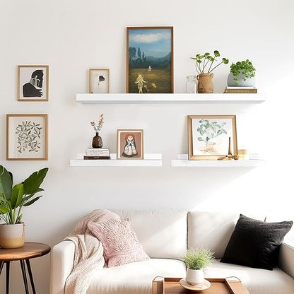 LaVie Home 35.4-Inch White Floating Shelves for Wall Storage Set of 4 - Modern Minimalist Picture Ledge Shelf Wall Decor for Kitchen, Bedroom, Bathroom, and Living Room, Large Floating Shelves