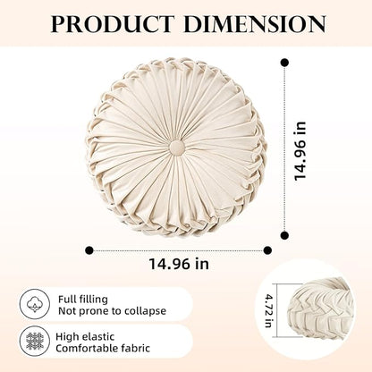 2 Pcs Round Throw Pillows Decorative Pumpkin Velvet Boho Pleated Bed Pillows Back Support for Couch Chair Dorm Car 14.96'' (Black)