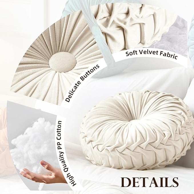 2 Pcs Round Throw Pillows Decorative Pumpkin Velvet Boho Pleated Bed Pillows Back Support for Couch Chair Dorm Car 14.96'' (Black)