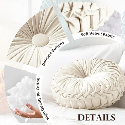 2 Pcs Round Throw Pillows Decorative Pumpkin Velvet Boho Pleated Bed Pillows Back Support for Couch Chair Dorm Car 14.96'' (Black)