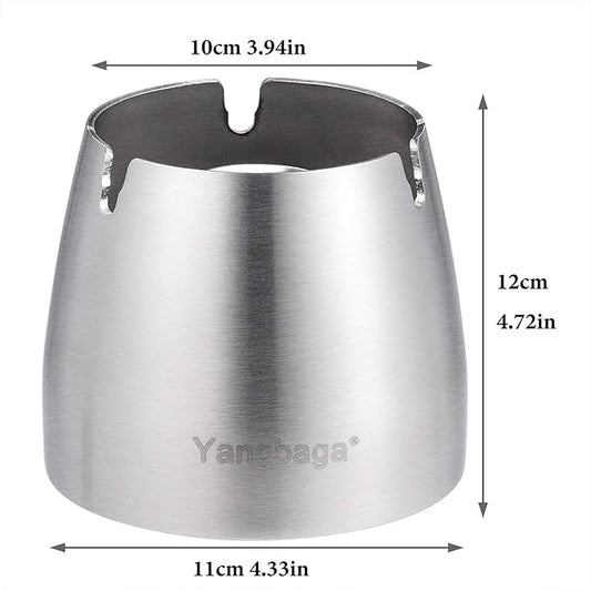 Yangbaga XL Ashtray with Lid for Cigarettes，Windproof/Rainproof Stainless Steel Smokeless Odorless Ash tray for Home Unbreakable Modern Ashtray for Indoor or Outdoor Use,Silver (X-Large)