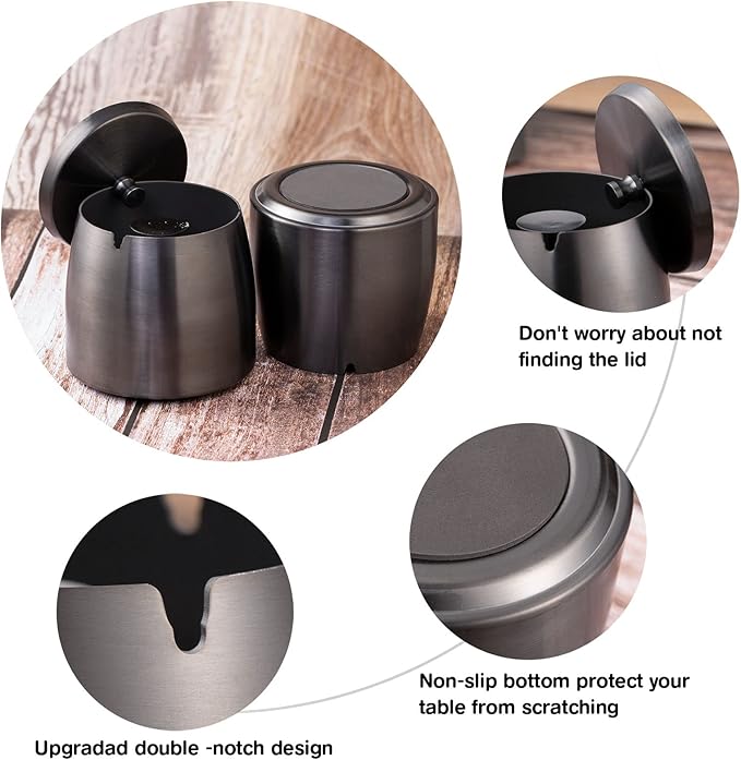 Yangbaga XL Outdoor Ashtray with Lid for Cigarettes, Smokeless Stainless Steel Unbreakable Ash Trays, Covered Odorless Windproof Smell Proof Ashtrays for Outside or Indoor Patio Home Odorless Office