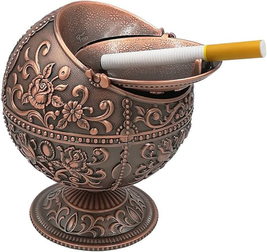 Windproof Ashtray with Lids,Metal Vintage Cigarette Ashtrays for Outdoor Indoor Use,Unique Ash Tray for Home Office Tabletop Decoration,Nice Gift for Men and Women,Castle Red Bronze
