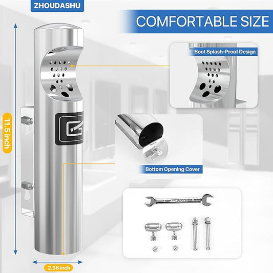 Cigarette Ashtray for Outside,Cigarette Disposal Outdoor,Wall Mounted Outside Cigarette Butt Receptacle,Commercial Outdoor Cigarette Butt Container,Smokers Outpost for Patio-Stainless Steel
