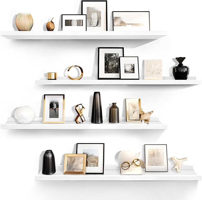 LaVie Home 35.4-Inch White Floating Shelves for Wall Storage Set of 4 - Modern Minimalist Picture Ledge Shelf Wall Decor for Kitchen, Bedroom, Bathroom, and Living Room, Large Floating Shelves