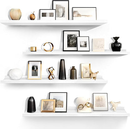 LaVie Home 35.4-Inch White Floating Shelves for Wall Storage Set of 4 - Modern Minimalist Picture Ledge Shelf Wall Decor for Kitchen, Bedroom, Bathroom, and Living Room, Large Floating Shelves