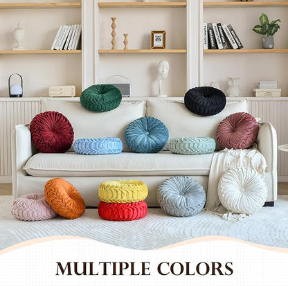 2 Pcs Round Throw Pillows Decorative Pumpkin Velvet Boho Pleated Bed Pillows Back Support for Couch Chair Dorm Car 14.96'' (Black)