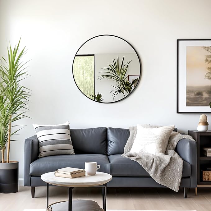 USHOWER 2- Pack Bathroom Mirrors for Over Sink, 30 Inch Circle Mirror with Metal Frame, Black Wall Mirror Modern Decoration for Vanity, Entryway, Living Room, Hallway and Bedroom