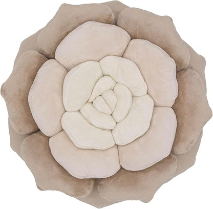 Throw Pillow in Monochromatic Colors - Flower Shaped Pillow – Soft Plush Floral Throw Pillow for Bed, Couch, Sofa & Kids Room | Cute Fluffy Bloom Cushion for Aesthetic Room Decor (Beige)