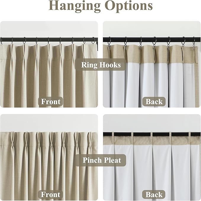 WEST LAKE Pinch Pleated Blackout Curtain Panels for Bedroom Living Room Patio Sliding Door,Sand Linen Blended Room Darkening Drapes 95 Inches Length,French Pleat Window Treatment,60"Wx95"L(Pack of 1)