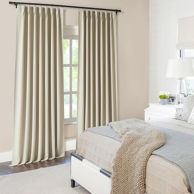 WEST LAKE Pinch Pleated Blackout Curtain Panels for Bedroom Living Room Patio Sliding Door,Sand Linen Blended Room Darkening Drapes 95 Inches Length,French Pleat Window Treatment,60"Wx95"L(Pack of 1)