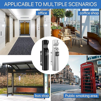 Wall Mounted Cylinder Cigarette Ashtray for Outside, Outdoor Disposal, Butt Receptacle, Commercial Container, Smokers Outpost for Patio, Office, Bars - Black