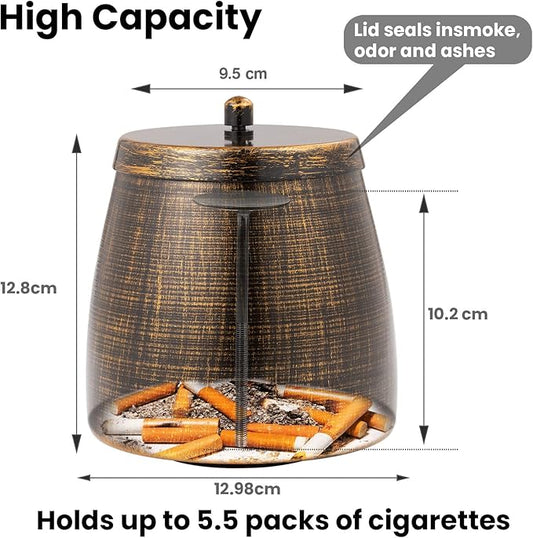 Yangbaga XL Outdoor Ashtray with Lid for Cigarettes, Smokeless Stainless Steel Unbreakable Ash Trays, Covered Odorless Windproof Smell Proof Ashtrays for Outside or Indoor Patio Home Odorless Office