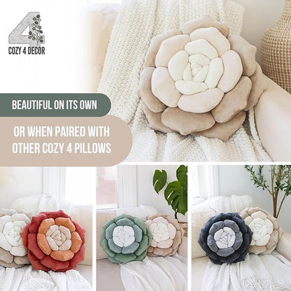Throw Pillow in Monochromatic Colors - Flower Shaped Pillow – Soft Plush Floral Throw Pillow for Bed, Couch, Sofa & Kids Room | Cute Fluffy Bloom Cushion for Aesthetic Room Decor (Beige)