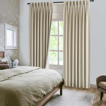 WEST LAKE Pinch Pleated Blackout Curtain Panels for Bedroom Living Room Patio Sliding Door,Sand Linen Blended Room Darkening Drapes 95 Inches Length,French Pleat Window Treatment,60"Wx95"L(Pack of 1)