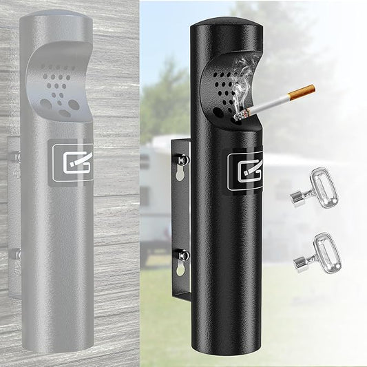Wall Mounted Cylinder Cigarette Ashtray for Outside, Outdoor Disposal, Butt Receptacle, Commercial Container, Smokers Outpost for Patio, Office, Bars - Black