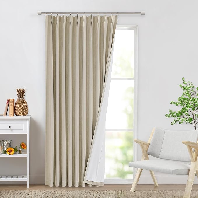 WEST LAKE Pinch Pleated Blackout Curtain Panels for Bedroom Living Room Patio Sliding Door,Sand Linen Blended Room Darkening Drapes 95 Inches Length,French Pleat Window Treatment,60"Wx95"L(Pack of 1)