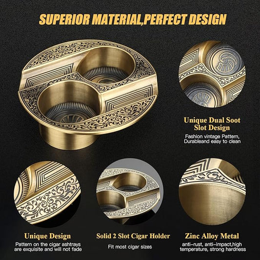 XIFEI Cigar Ashtray Metal Ashtrays for Patio/Home/Table Modern Ashtrays(Gold)