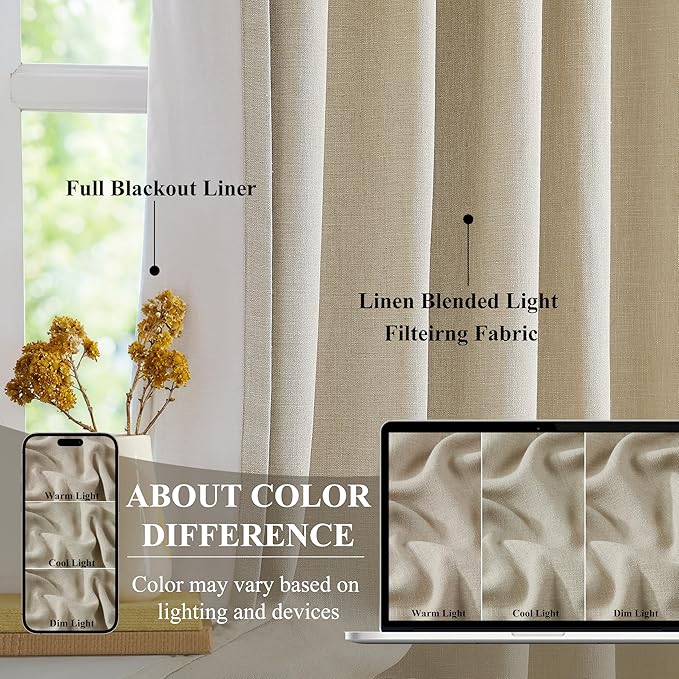 WEST LAKE Pinch Pleated Blackout Curtain Panels for Bedroom Living Room Patio Sliding Door,Sand Linen Blended Room Darkening Drapes 95 Inches Length,French Pleat Window Treatment,60"Wx95"L(Pack of 1)